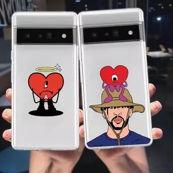 Креативный чехол для телефона Bad Bunny Heart для Google Pixel 8 7 6 Pro 6A 5 4 5A 4A 3A XL 5G силиконовый противоударный мягкий прозрачный чехол из ТПУ Pixel 6
