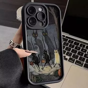 Креативный чехол для телефона Dark Funny Monster Cat Fox для iPhone 15 14 13 11 12 Pro Max 7 8 Plus X XS Max XR SE2 SE3 SE 2022 14Plus Противоударная задняя крышка из ТПУ iPhone 15 чёрный