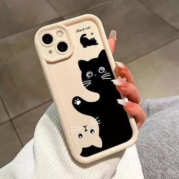Креативный черно-белый чехол для телефона с рисунком кота для iPhone Samsung Galaxy Xiaomi Redmi POCO HUAWEI Honor Противоударный резиновый мягкий гибкий чехол iPhone 8/7/SE 2020/SE 2022