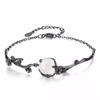 Креативный черный браслет из сливы, женские украшения, индивидуальное искусство, персиковый цветок, белый халцедон, украшения для рук