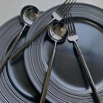 Креативный черный нож, вилка, ложка, нержавеющая сталь 304, титановая посуда, десертная ложка, вилка для фруктов, кофейная ложка, столовая посуда