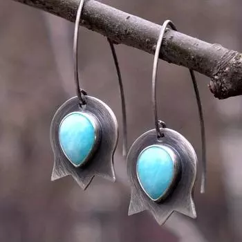 Креативный цветочный дизайн с формой капли, синий, бирюзовый декор, висячие серьги с крючками, богемный сексуальный стиль, женский подарок синий