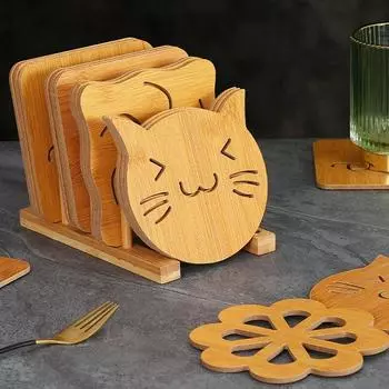 Креативный деревянный изоляционный коврик для обеденного стола, коврик для чашки с водой, противоскользящий коврик для обеденного стола с рисунком, милый креативный изоляционный коврик для обеденного стола