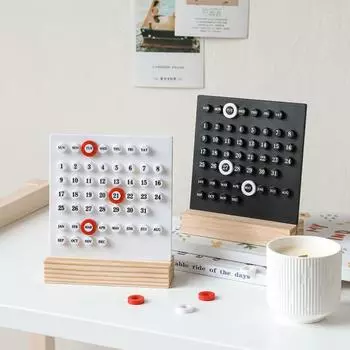 Креативный деревянный календарь с орнаментом в виде круга на 2024 год. Ежегодный календарь. Настольный календарь. Персонализированное украшение для офисного рабочего стола. Реквизит для фотографий. чёрный