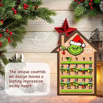 Креативный деревянный рождественский календарь обратного отсчета с подвижным маркером One Size зелёный