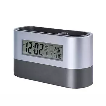 Креативный держатель для ручек, будильник, электронные настольные часы с повтором, с календарем температуры и влажности чёрный