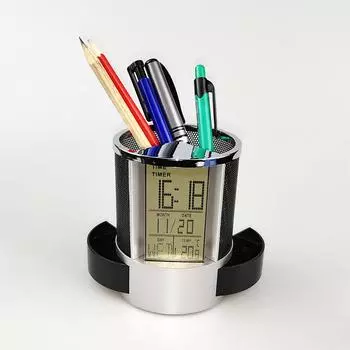 Креативный держатель для ручек из проволочной сетки, будильник, электронные настольные часы с повтором, с календарем температуры и влажности чёрный