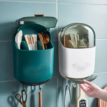 Креативный держатель для сушки посуды, настенное отделение, корзина для палочек для еды, ложка, вилка, ящик для хранения посуды, кухонные аксессуары 1PCS зелёный