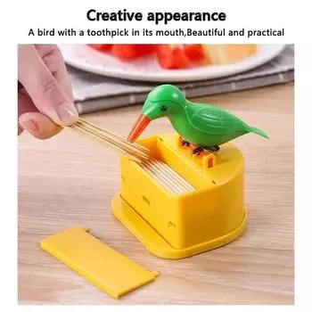 Креативный держатель для зубочисток Мультяшная маленькая птичка Контейнер для зубочисток Пресс-дозатор для зубочисток Коробка для хранения Автоматическая кухня