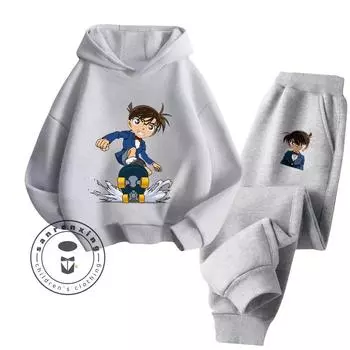 Креативный дизайн Детектив Конан Одежда Уникальная Милая Одежда с Любимой Мультипликационной Графикой Детский Премиум Спортивный Комплект Толстовки С Капюшоном 100