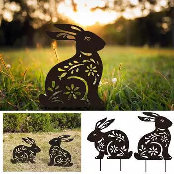 Креативный дизайн металлических полых кроликов для украшения сада, железные украшения