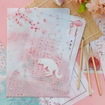 Креативный дизайн папка для файлов для студентов милый аниме вишневый котенок контрольная бумага скрапбукинг наклейки папки портативный органайзер для файлов