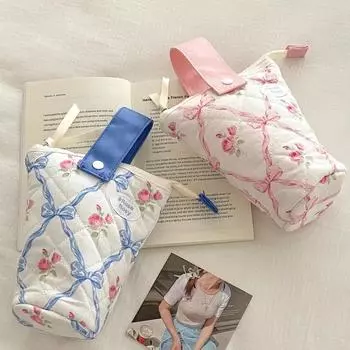 Креативный дизайн, пасторальный держатель для карандашей, элегантный цветочный стоячий чехол для карандашей, портативная сумка большой емкости для хранения канцелярских принадлежностей розовый