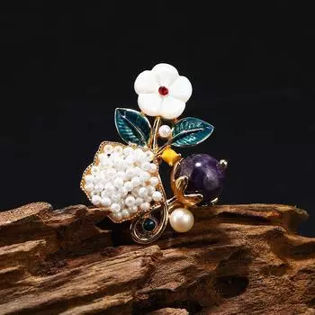 Креативный дизайн Sense Fashion Натуральная ракушка Цветок Брошь Старший Шелковый шарф Пряжка Одежда Женская жемчужная брошь
