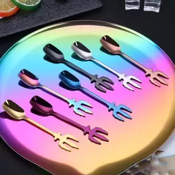 Креативный дизайн трезубца из нержавеющей стали, молоко, кофе, ложка для мороженого, столовые приборы