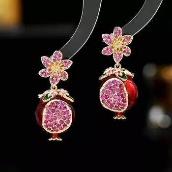Креативный дизайн, высококачественные серьги-фрукты, легкий роскошный стиль, серьги с микрозакрепкой в виде капель масла, инкрустированные цирконием цветы в виде граната красный