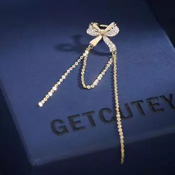 Креативный дизайн застежек-пряжек, отсутствие пирсинга ушей, серьги-гвоздики, инкрустированные цирконами серьги-гвоздики, банты с бахромой, клипсы-гвоздики. золотой