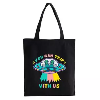 Креативный дизайн, зона 51, сумка для покупок, унисекс, модная сумка с принтом инопланетянина, многоразовая холщовая сумка для покупок, индивидуальный логотип 24*26cm