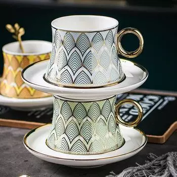 Креативный европейский стиль, золотая кофейная чашка, тарелка, набор из двух предметов, кружка, чашка для воды, кофейная чашка, чашка для молока, чашка для завтрака, послеобеденный чай зелёный