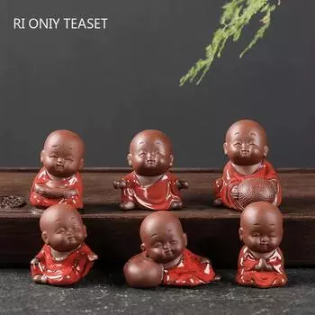 Креативный фиолетовый глиняный чайный питомец, украшение, милая маленькая фигурка Будды, монаха, ручная скульптура, чайный сервиз, декор для сада, бонсай