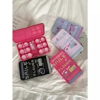 Креативный футляр для двойных контактных линз в американском стиле — портативная коробка для линз с зеркалом и пинцетом — простой и милый дизайн чёрный