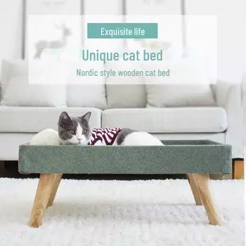 Креативный гамак для кошек из цельного дерева: Дышащая, всесезонная, загорающая и влагонепроницаемая подстилка для домашних животных Nordic style