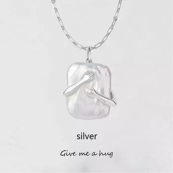 Креативный геометрический квадратный кулон с плотно обнимающейся парой, модное персонализированное женское ожерелье, ювелирное изделие на День святого Валентина серебряный