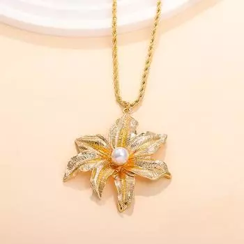 Креативный и модный праздничный стиль металлический цветок кулон искусственный жемчуг цветок ядро женское ожерелье для женщин золотой