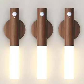 Креативный интеллектуальный автоматический датчик движения PIR, светодиодный перезаряжаемый магнитный ночник, деревянный настенный светильник, светильник для кухонного шкафа бежевый