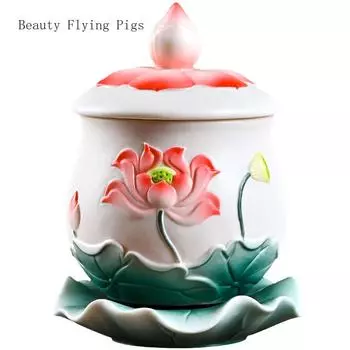 Креативный керамический рельефный лотос, чаша для святой воды, Будда перед Буддой Гуаньинь, набор для украшения чашки Будды по фен-шуй 8.5X11.5CM