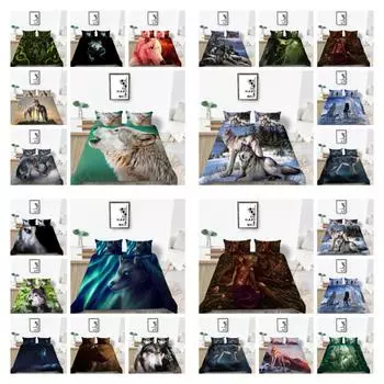 Креативный комплект постельного белья для мужчин и женщин, для взрослых, King, современный 3D пододеяльник с принтом волка, роскошные украшения для спальни UK Single 135x200cm