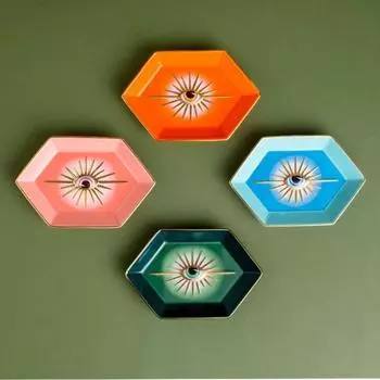 Креативный красочный шестиугольный поднос для глаз Керамические украшения для крыльца Украшения Поднос для хранения ювелирных изделий Настольный декоративный поднос оранжевый