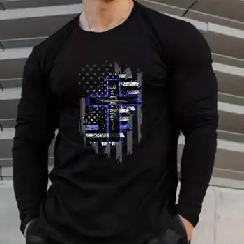 Креативный крест принт мужские футболки с длинным рукавом футболки с круглым вырезом повседневный свитер мужская одежда больших размеров XS белый