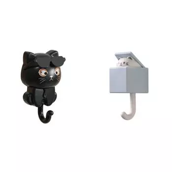 Креативный крючок в виде мультяшного кота, милый держатель для ключей в виде кота, самоклеящиеся крючки для пальто (черный) КДЕ