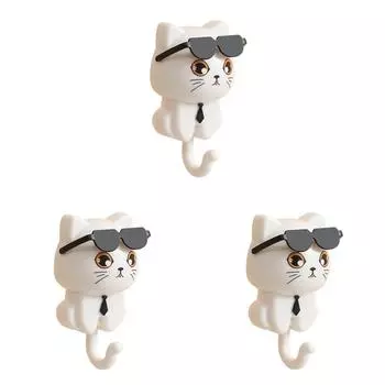 Креативный крючок в виде мультяшного кота, милый держатель для ключей в виде кота, самоклеящиеся крючки для пальто (белый)