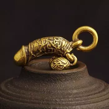 Креативный латунный мужской кулон в виде пениса, брелок, кулон, забавная имитация цыпочки, индивидуальный кулон, мини-мужские гениталии, автомобильный брелок