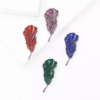 Креативный легкий роскошный сплав горный хрусталь брошь перо темперамент универсальный женский костюм пальто корсаж ювелирные изделия булавка