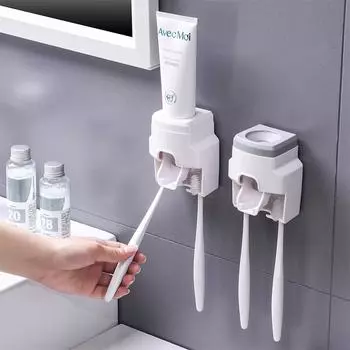 Креативный ленивый автоматический дозатор зубной пасты, выдавливатель зубной пасты, держатель зубных щеток, стойка для хранения аксессуаров для ванной комнаты белый