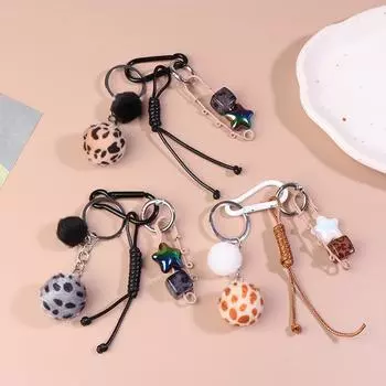 Креативный леопардовый принт меховой шарик булавка брелок узел простой плетеный узел веревка для девочек сумка подвеска подвесное украшение