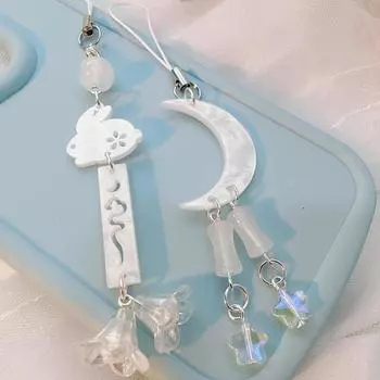 Креативный лунный кролик, бисерный шнурок для телефона, китайский стиль, брелок для мобильного телефона для девочек