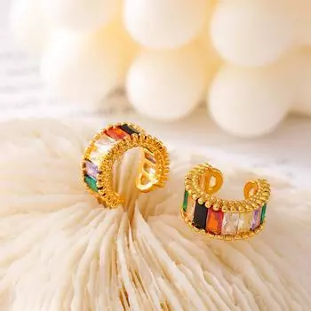 Креативный микро-инкрустированный цветной стеклянный камень без отверстий для ушей, клипса для ушных косточек в стиле ретро, медный материал, украшения для ушей для женщин