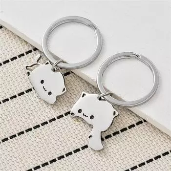 Креативный милый брелок из нержавеющей стали с мультяшным котом, пара животных, брелок для ключей, подвески, подарок дружбы на день Святого Валентина as the picture