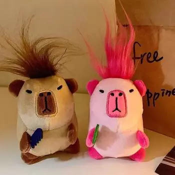 Креативный милый брелок с капибарой, брелок для куклы с жареными волосами для женщин и девочек, забавная сумка, подвеска, аксессуары, брелок с чучелами животных as the picture