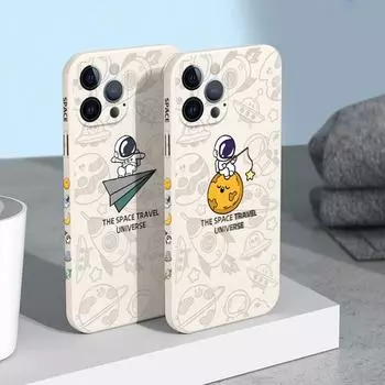 Astronaut Creative Cute Case для iPhone 16 Pro Max 15 Pro 14 13 12 11 XS Max XR X 8 7 Plus Противоударный силиконовый чехол для телефона iPhone 13 темно-зеленого