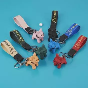 Креативный милый кожаный брелок с изображением французского бульдога и сиба-ину для школьных ранцев синий