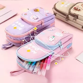 Креативный милый пенал для девочек, сумка-карандаш с мультяшным животным и кроликом для студентов, портативная холщовая сумка для канцелярских принадлежностей большой емкости