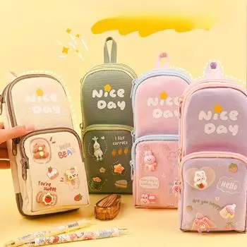 Креативный милый пенал для девочек, сумка-карандаш с мультяшным животным и кроликом для студентов, портативная холщовая сумка для канцелярских принадлежностей большой емкости фиолетовый