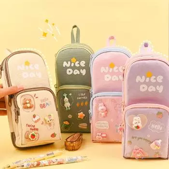 Креативный милый пенал для девочек, сумка-карандаш с мультяшным животным и кроликом для студентов, портативная холщовая сумка для канцелярских принадлежностей большой емкости