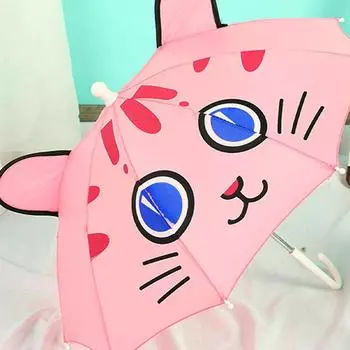 Креативный мини-детский зонтик с длинной ручкой, милый мультяшный зонтик, реквизит для зонта с ушками, мини-танцевальный зонтик синий