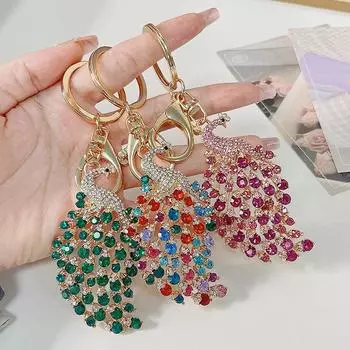 Креативный многоцветный металлический брелок в виде животного павлина, женский домашний брелок для ключей, сумка, подвеска, подарок розы красного